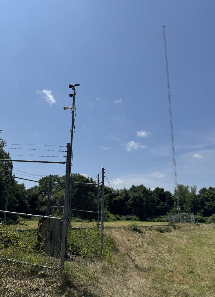 The two infrared lights (and camera) in the foreground, with the tower in the background.