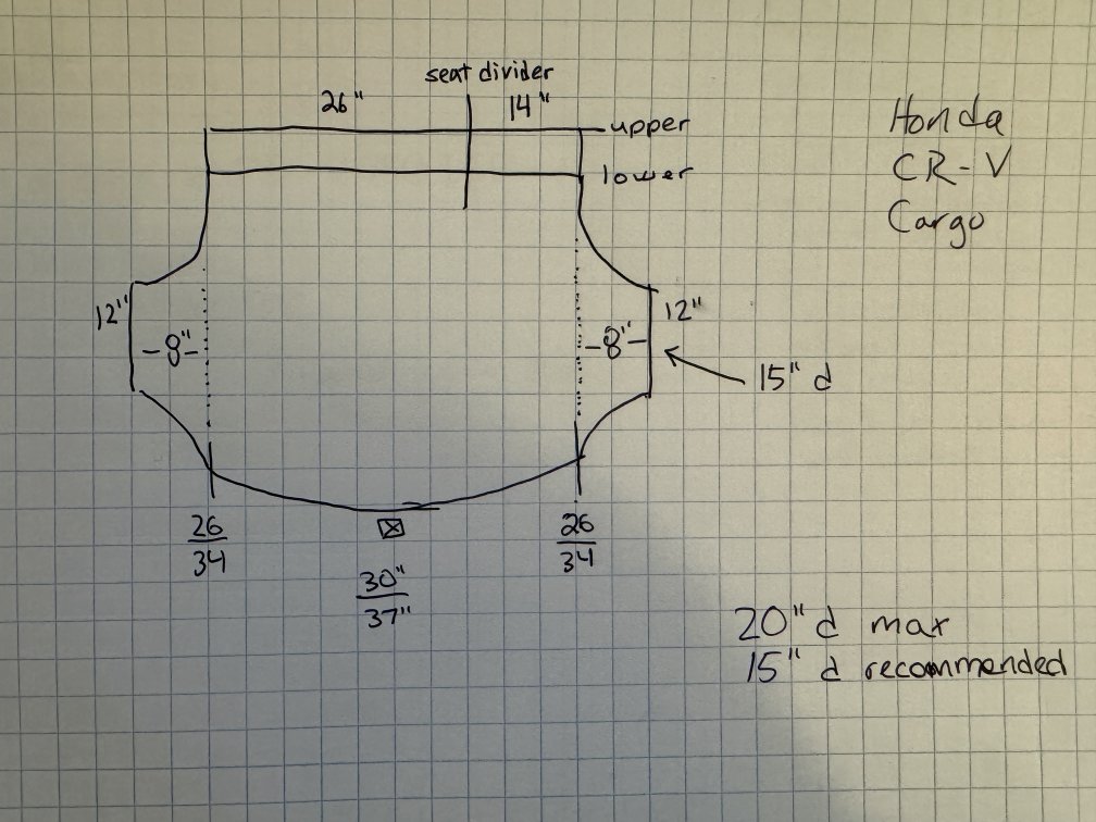 Overhead hand-drawn diagram of a Honda 2019 CR-V cargo area.